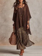 Women Bohemian Leopard Print Layered Maxi Dress