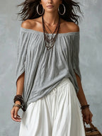 Women Boho Off-Shoulder Blouse &amp; Harem Pants Set