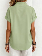 Women Casual Pleated Button-Up Blouse