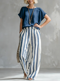 Cozy Loose-fit Striped Cotton-linen Two-piece Set ✨Plus Size Friendly XS-4XL