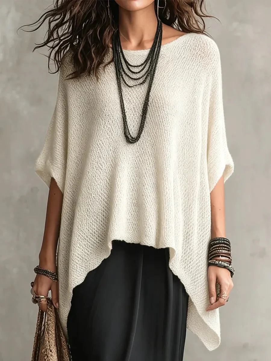 Women's Simple Oversized Knit Sweater With Asymmetrical Hem Design